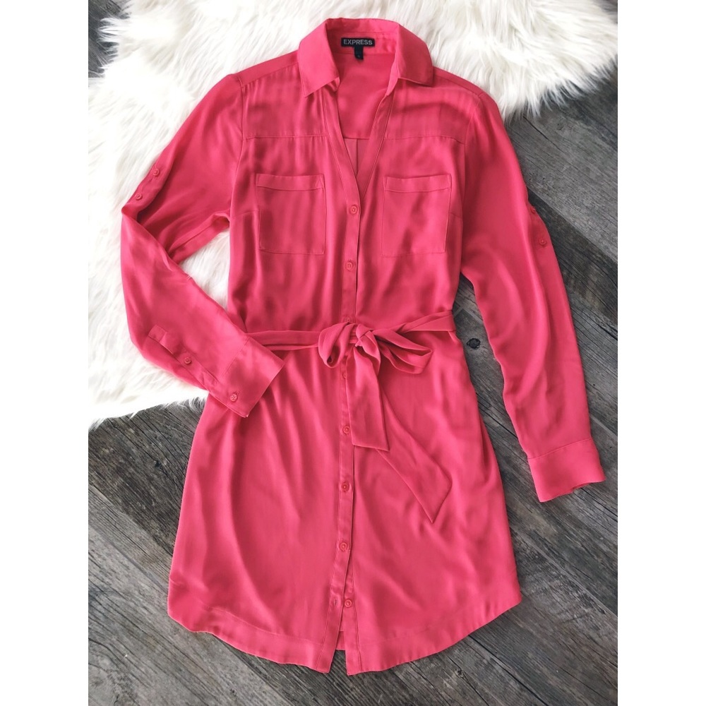 EXPRESS Chiffon Long Sleeve Button Up Shirt Dress